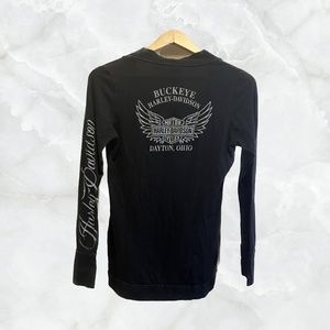 Vintage Y2K Harley Davidson Black Long Sleeve with V-neck